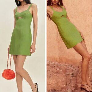 Reformation Belma Linen Mini Dress Sz4 Avocado Green Vacation Party Causal